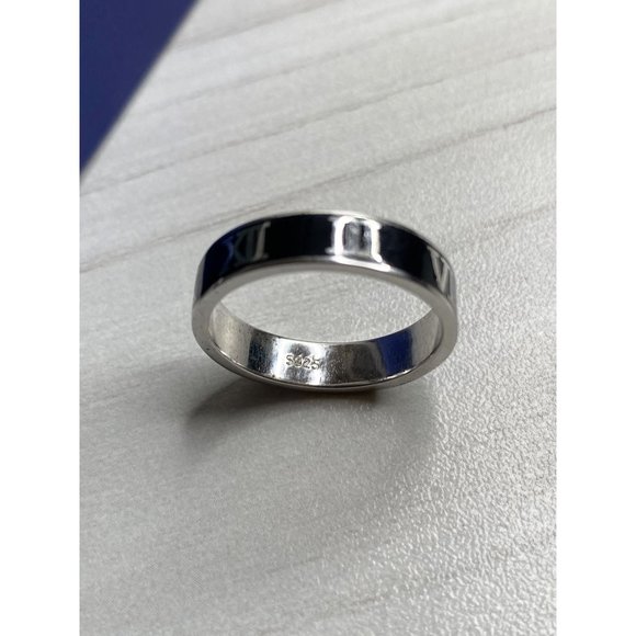 S925 Sterling Silver Vintage Black Roman Numeral Ring Wedding Band - Picture 5 of 7